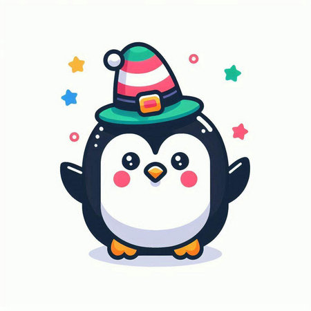 Cute penguin in a hat. Vector illustration in cartoon style.のイラスト素材