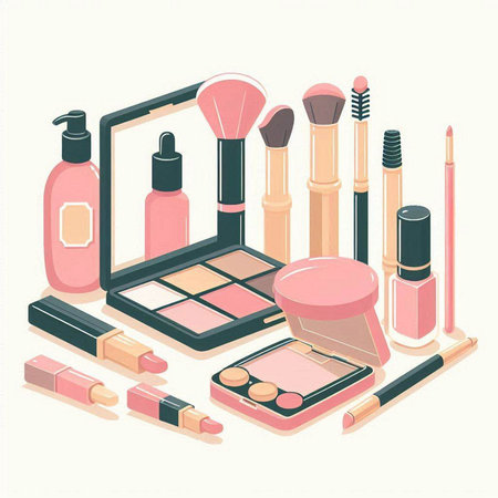 Makeup set isolated on white background. Vector illustration in retro style.のイラスト素材
