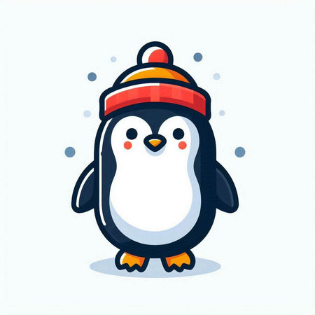 Cute penguin in winter hat and scarf. Vector illustration.のイラスト素材