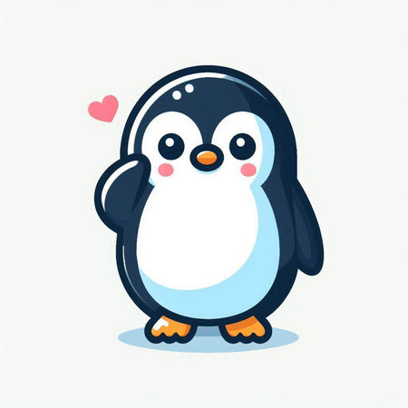 Cute penguin with heart isolated on white background. Vector illustration.のイラスト素材
