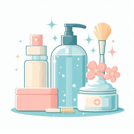 Cosmetics for skin care. Vector illustration in flat cartoon style.のイラスト素材