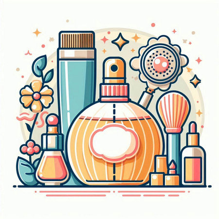 Perfume bottle and cosmetics. Vector illustration in flat style.のイラスト素材
