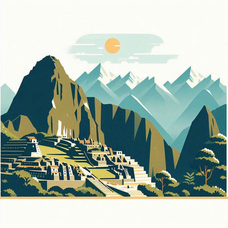 Mountain landscape with ancient citadel. Illustration in vector formatのイラスト素材