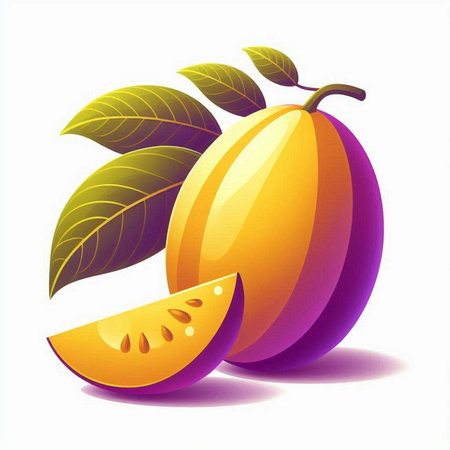 Illustration of a whole and sliced plum on a white background.のイラスト素材