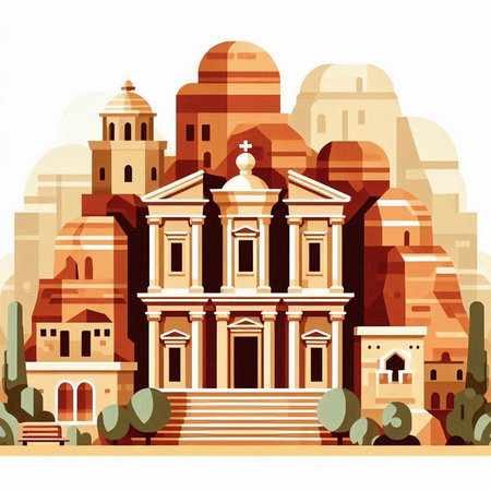 The ancient city of Petra, Jordan. Vector illustration in flat styleのイラスト素材