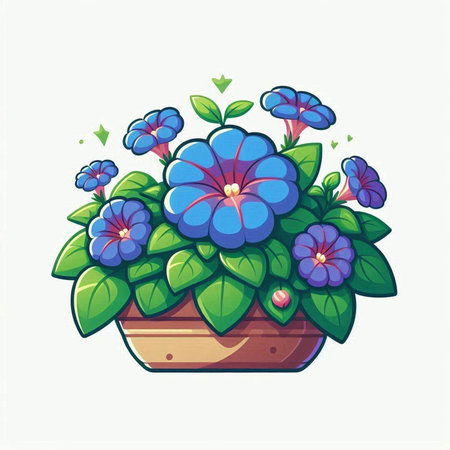 Illustration of a flowerpot with blue flowers on a white backgroundのイラスト素材