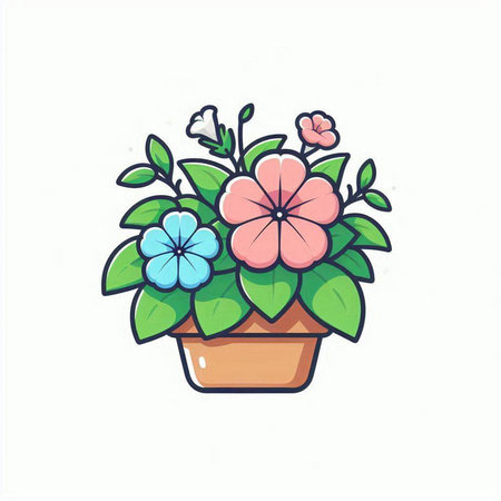 Flowers in a pot on a white background. Vector illustration.のイラスト素材