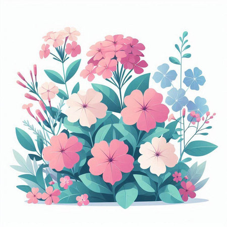 Flower bouquet with pink and blue flowers, vector illustration.のイラスト素材