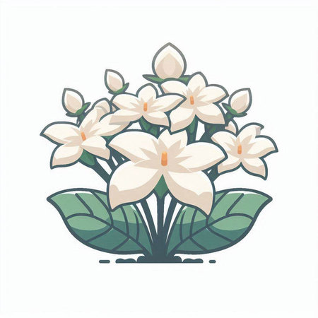 Cute white flowers on a white background. Vector illustration in cartoon style.のイラスト素材