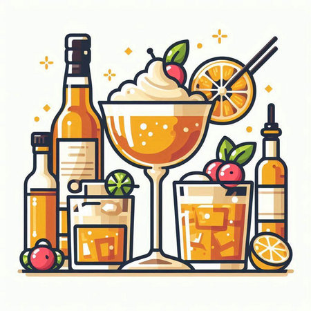 Cocktail party vector illustration. Colorful flat style design.のイラスト素材