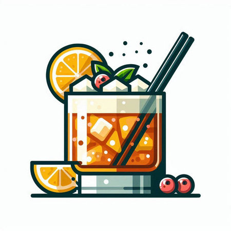 Cocktail with orange, lime and ice. Vector illustration.のイラスト素材