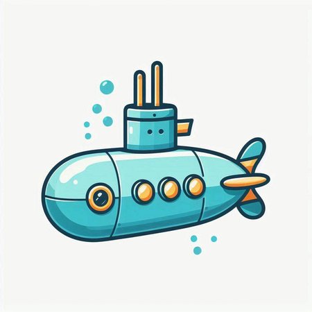 Cartoon submarine. Vector illustration of a cute submarine isolated on a white background.のイラスト素材