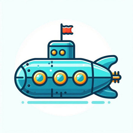 Submarine icon. Vector illustration of a submarine with a flag.のイラスト素材