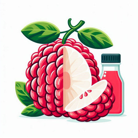Red rambutan and juice. Vector illustration on white background.のイラスト素材