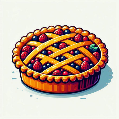 Vector illustration of a pie with raspberries and blueberries.のイラスト素材