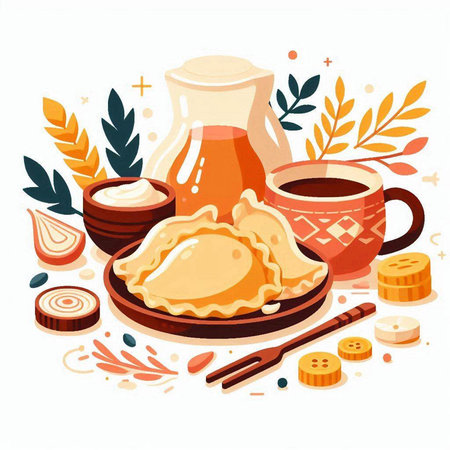 Vector illustration of a set of traditional Asian dishes. Vector illustration.のイラスト素材