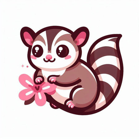 Cute cartoon skunk with flower on white background. Vector illustration.のイラスト素材