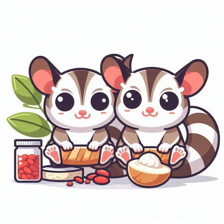 Cute squirrels with nuts on the white background. Vector illustration.のイラスト素材
