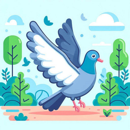 Pigeon flying in the sky. Vector illustration in flat styleのイラスト素材