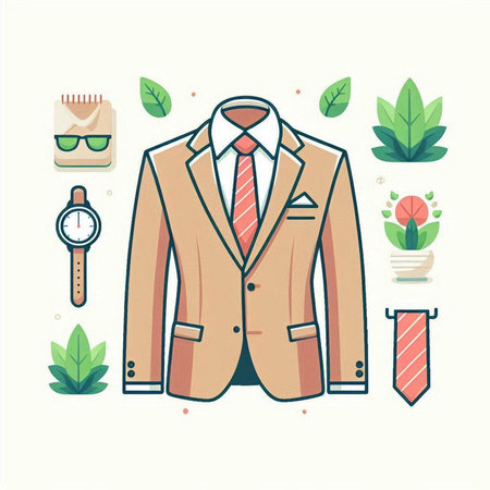 Vector illustration of men's suit and accessories. Flat style design.のイラスト素材