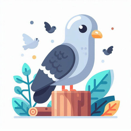 Cute seagull sitting on a stump. Vector illustration.のイラスト素材