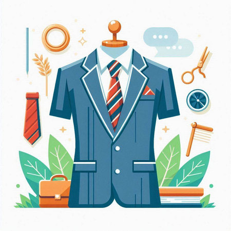 Vector illustration of a businessman's suit and accessories. Flat style.のイラスト素材