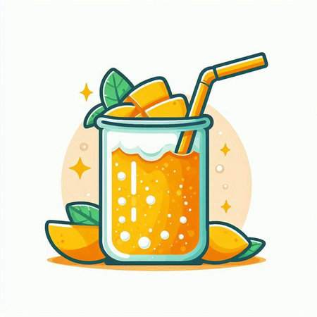 Orange juice in a glass with a straw. Vector illustration on white background.のイラスト素材