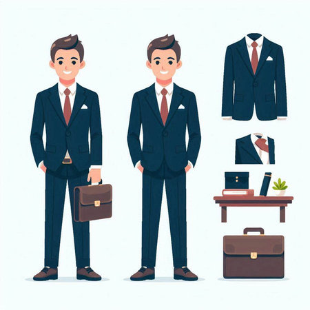 Businessman character in suit and tie. Vector illustration in flat styleのイラスト素材