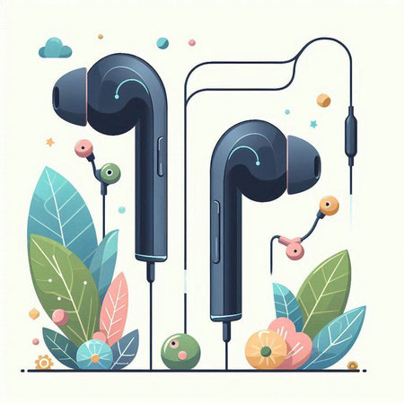 Earphones in flat style. Vector illustration for your design. Music concept.のイラスト素材