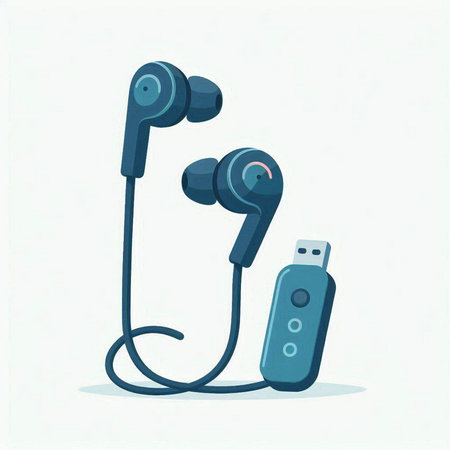 Vector illustration of modern headphones on white background. Flat design. Concept of technology.のイラスト素材