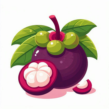 Mangosteen vector illustration. Exotic tropical fruit isolated on white background.のイラスト素材