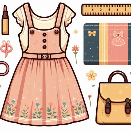 Illustration of the Different Clothes and Accessories for a Little Girlのイラスト素材
