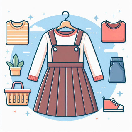 Vector illustration of woman clothes on hanger. Clothes shop concept.のイラスト素材