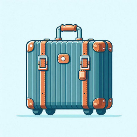 Suitcase. Vector illustration in a flat style on a blue background.のイラスト素材