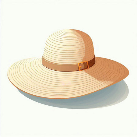 Illustration of a straw hat on a white background with shadow.のイラスト素材
