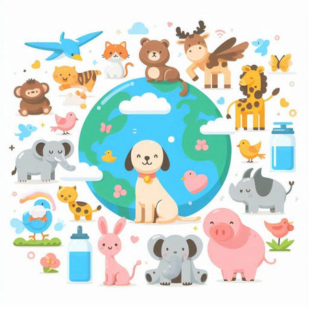Animals in the world. Cute cartoon characters. Vector illustrationのイラスト素材