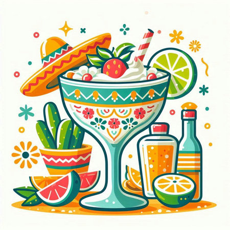 Mexican cocktail in a glass. Vector illustration in flat style.のイラスト素材
