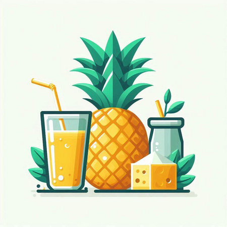 Pineapple juice and smoothie in a glass, vector illustrationのイラスト素材