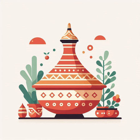 Flat style vector illustration of a clay vase in the garden.のイラスト素材