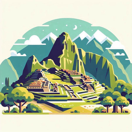 Vector illustration of the ancient city of Machu Picchu, Peruのイラスト素材