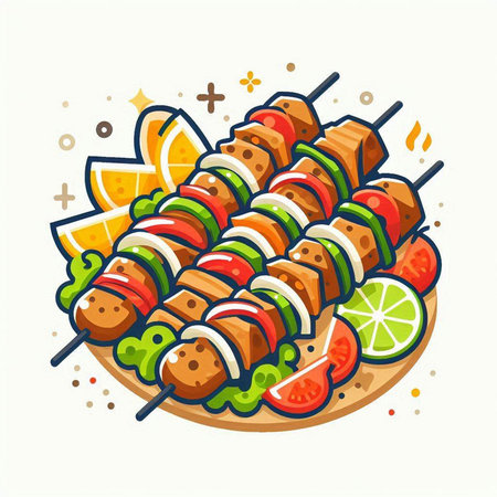 Skewers with vegetables on skewer. Vector illustration.のイラスト素材