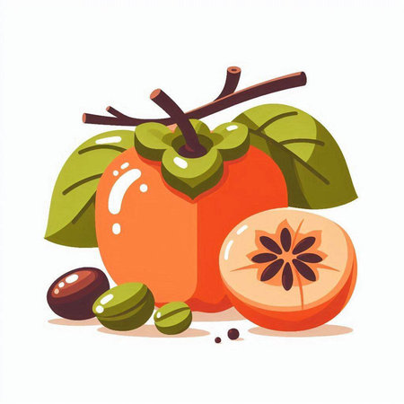 Persimmon fruit vector illustration isolated on white background. Persimmon fruit vector illustration.のイラスト素材