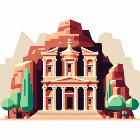 Ancient temple in the desert. Vector illustration in a flat style.のイラスト素材