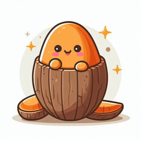 Cute cartoon egg character in the shell. Vector illustration isolated on white background.のイラスト素材