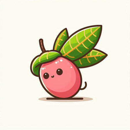 Cute kawaii radish fruit with green leaves, vector illustrationのイラスト素材
