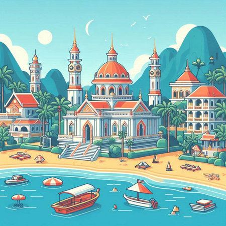 Vector colorful cartoon illustration of the island of Sri Lanka. Travel and tourism concept.のイラスト素材