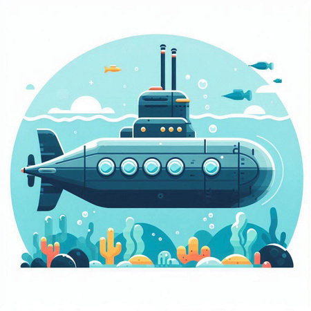 Submarine in the sea. Vector illustration of a flat style.のイラスト素材