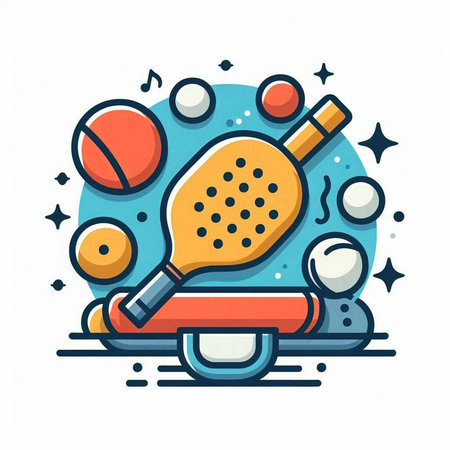 Vector line icon of table tennis with racket, ball and racket.のイラスト素材
