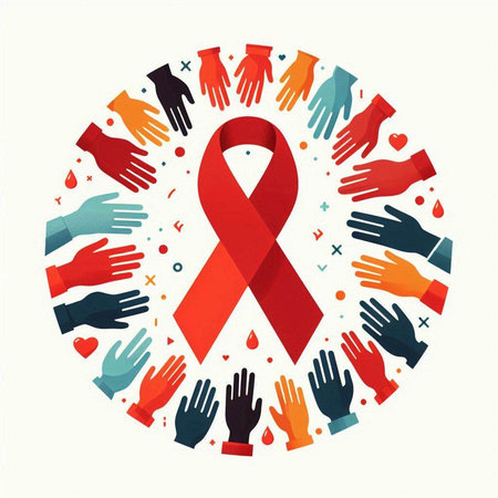 World Aids Day. Red ribbon in circle. Vector illustration.のイラスト素材