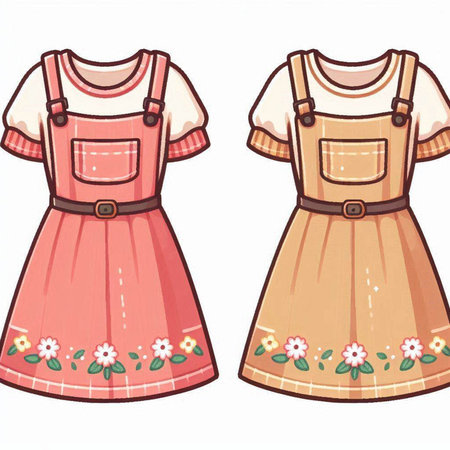 Illustration of a pair of women's dresses with a floral patternのイラスト素材